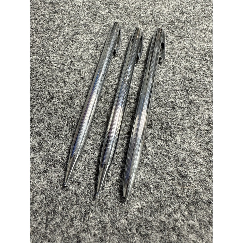 1970s SHEAFFER White Dot Ballpoint Pen + 2 Mechanical Pencil Set Silver Working